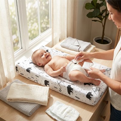 Housse matelas à langer douce et réutilisable pour bébé, imprimé coloré et tissu Minky respirant