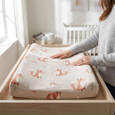 Housse matelas à langer pour bébé avec housse Minky, tissu respirant et imprimé mignon pour nourrisson