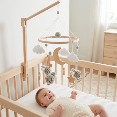 Mobile bébé en bois avec étoiles et cloche, cadeau idéal pour nouveau-né et décoration de chambre