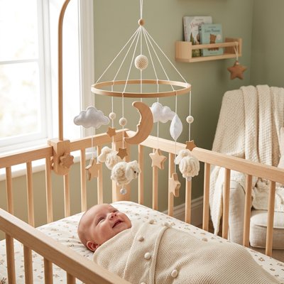 Mobile bébé en bois avec étoiles suspendues, jouet apaisant pour berceau et lit de nouveau-né