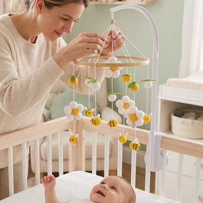Mobile bébé suspendu pour lit de nouveau-né, jouet en bois sécurisé et décoratif