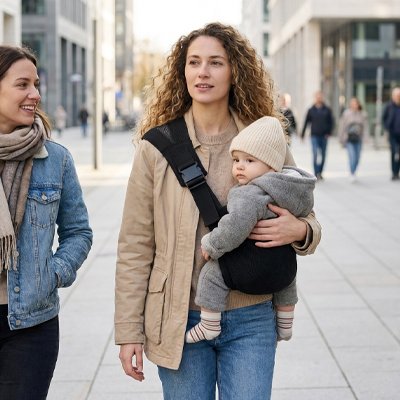 Porte bebe avant et arrière, bandoulières larges, pratique et sûr pour sortir avec bébé 