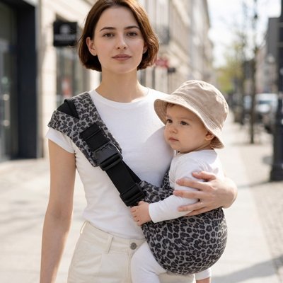 Porte bebe sécurisé avec larges bretelles, motif rétro, utilisation avant et arrière, confortable pour bébé »