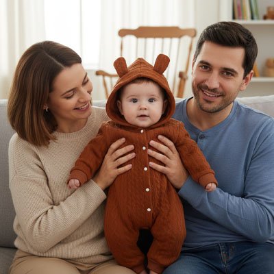 	Pyjama bebe d’hiver pour nourrisson, manches longues et capuche avec oreilles décoratives, parfaite pour garder bébé au chaud.