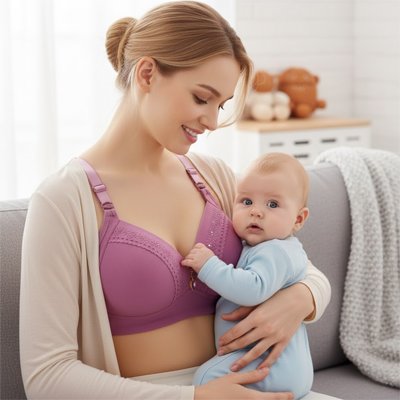 Soutien gorge allaitement sans armatures, à couverture complète, conçu pour un effet moulant et liftant, idéal pour grandes tailles.