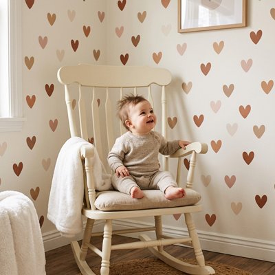 Stickers muraux cœurs pour chambre d’enfant, décoration maison style boho chic en vinyle facile à poser
