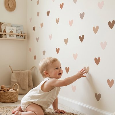 Stickers muraux cœurs style boho pour chambre d’enfant, décoration murale tendance pour bébé fille ou garçon