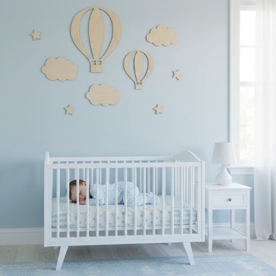 Stickers muraux Décorations en bois , thème ballon à air chaud, mignons et ludiques