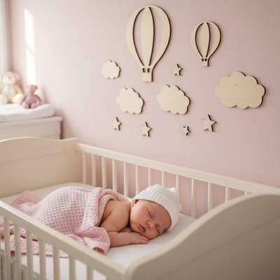 Stickers muraux en bois – Ballons, nuages et étoiles pour chambre d’enfant garçon ou fille