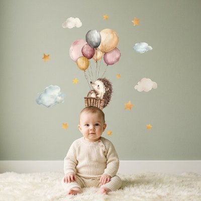 Stickers muraux enfant hérisson coloré, idéal pour chambre ou salon