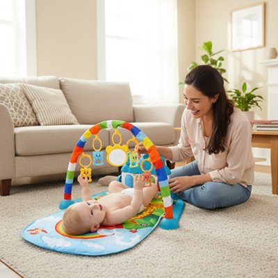 Tapis d'éveil bébé avec jouets d’activité et piano intégré
