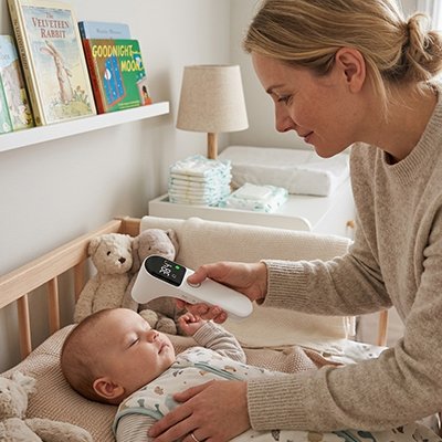 Thermomètre frontal infrarouge bébé facile à utiliser pour contrôler la fièvre en douceur