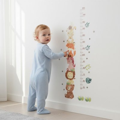 Toise mural nordique en PVC pour chambre d’enfant avec animaux, tableau de croissance pour mesurer la taille des enfants