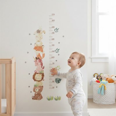 Toise mural pour chambre de bébé, toise de croissance nordique avec motifs ours et lapin, décoration pratique et ludique