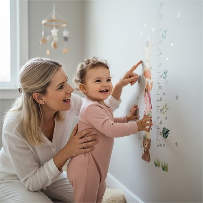 Toise murale pour bébé et enfants, sticker nordique avec animaux et lapin, idéal pour mesurer et décorer la chambre
