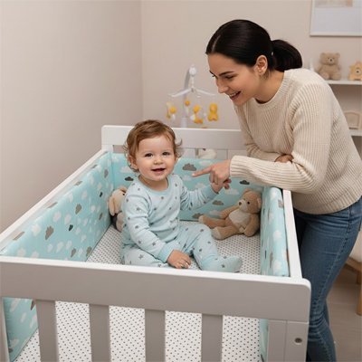 Tour de lit bébé avec motif étoiles nordiques, coussin de protection une pièce avec fermeture éclair, tour de lit doux et sécurisé, 200x30 cm.