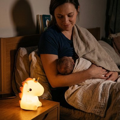 Veilleuse bébé LED en forme de licorne mignonne, lampe tactile en silicone pour décoration de chambre d’enfant